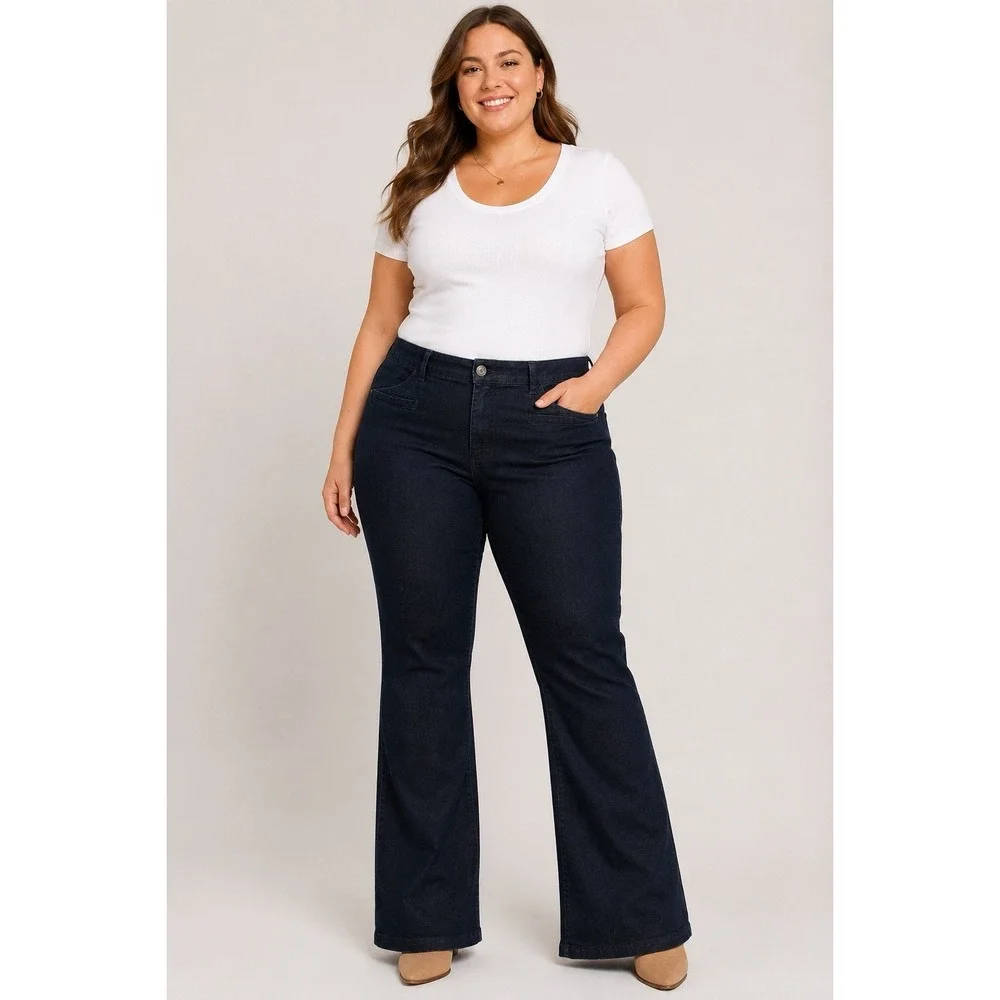 Lane Bryant Genius Fit Flare Jeans Womens 22 Dark Wash Stretch Bootcut 32 Inseam